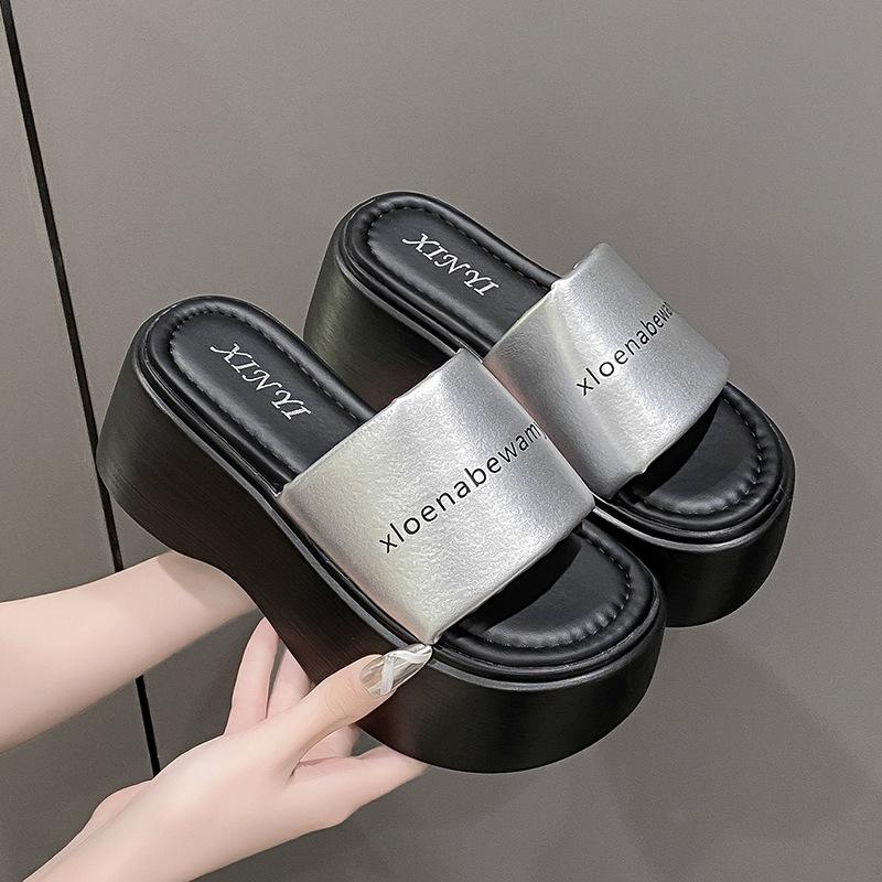 Platform Slippers Women's Fashion Outer Wear Summer New Heightening Versatile Muffin One-word Drag