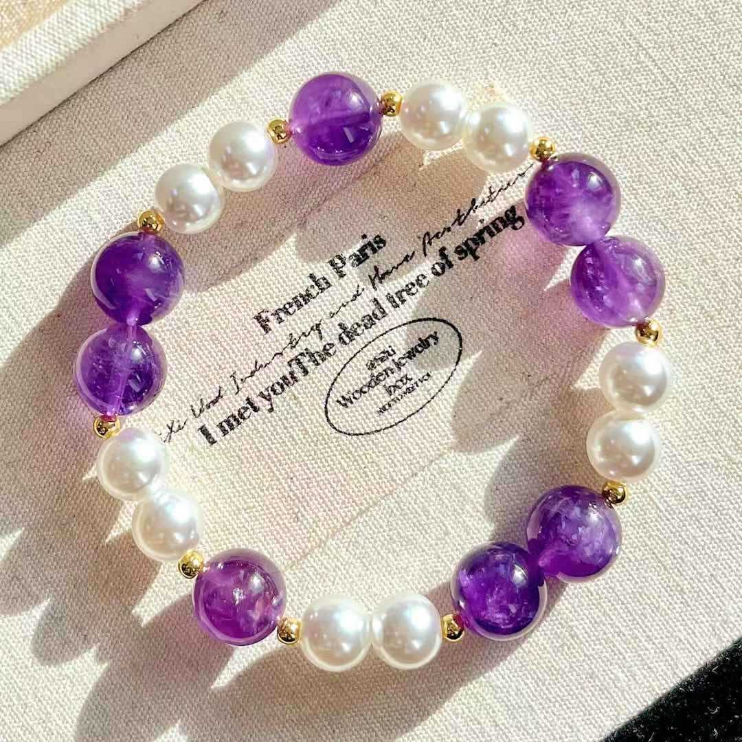 Vintage High Quality Natural Amethyst Artificial Crystal Pearl Bracelet Bracelet.