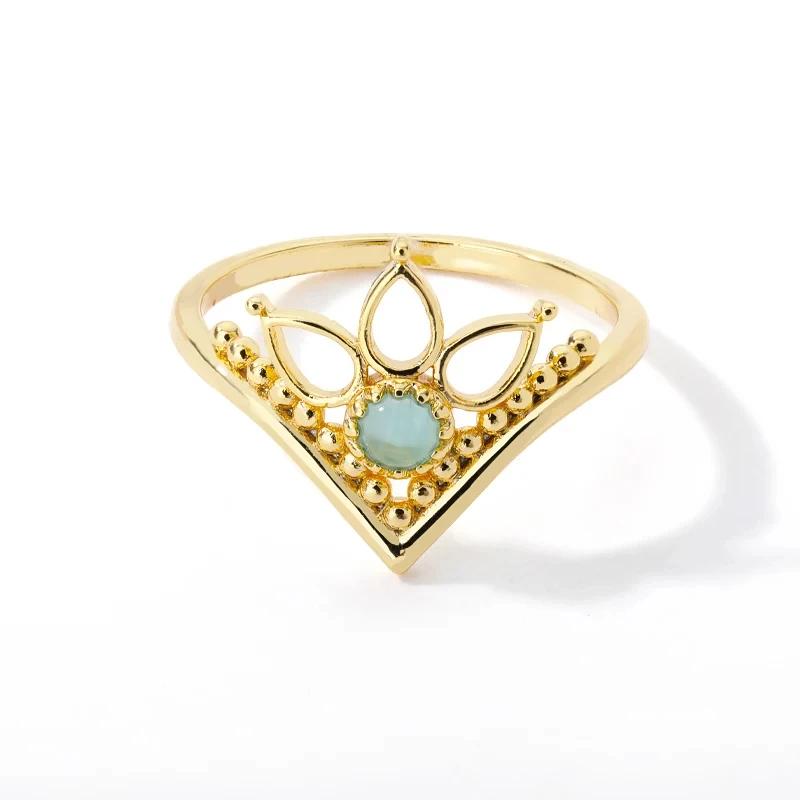 Lotus Flower Rings for Women Gold Color Stainless Steel Opal Natural Stone Ring Vintage Boho Wedding Engagement Jewelry Gift