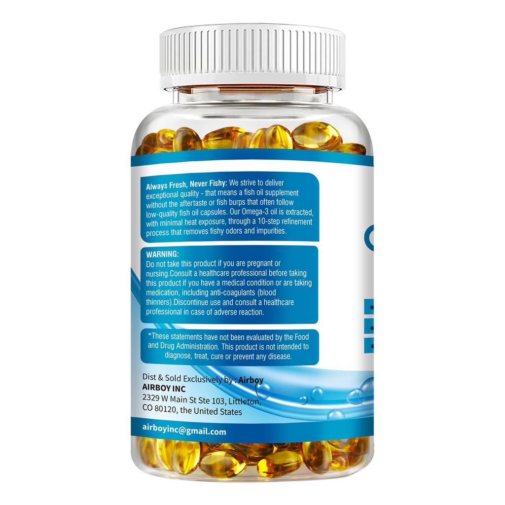 Cápsulas de Aceite de Pescado Omega-3 de Alta Pureza, 1250 mg, Fórmula de Alta Potencia, Para Adultos, Apoya la Salud General