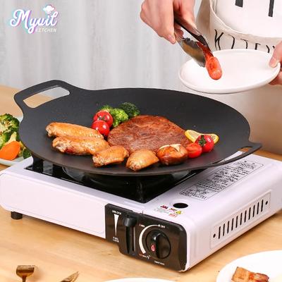 Padella per barbecue, pentola rotonda coreana, teglia da forno per campeggio all'aperto, teglia spessa in ghisa per barbecue, padella antiaderente da cucina