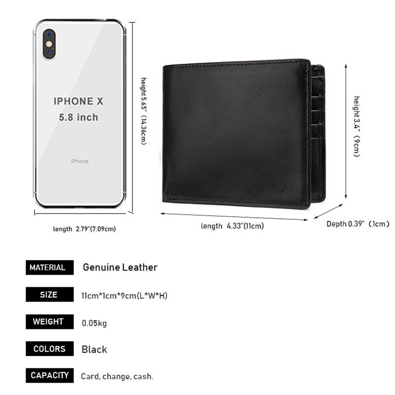 Men's Genuine Leather Short Wallet - Anti-Magnetic RFID Card Holder, Retro Black Coin Purse