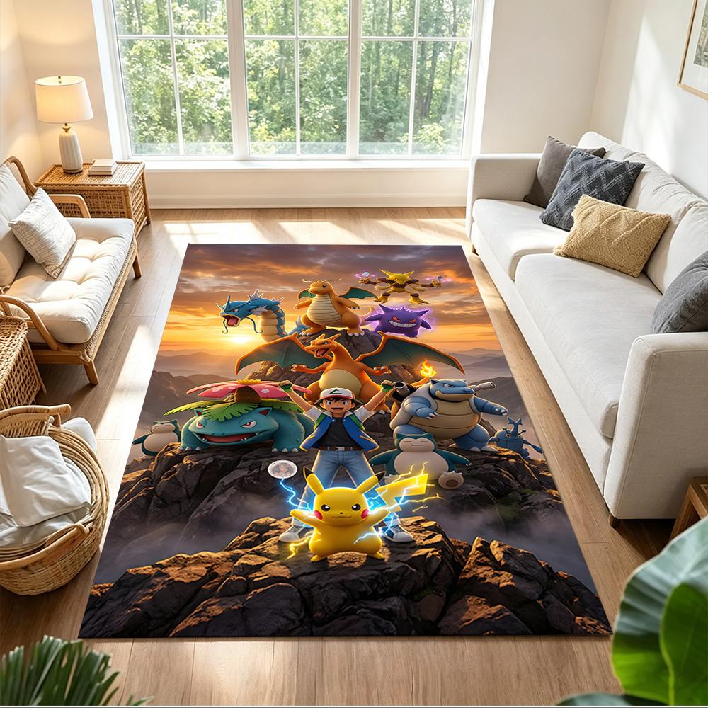 Pikachu Energy Burst Cleanable Rug Soft Plush Non-slip Bottom Bedroom Bedside Mat Retro American Style Christmas Gift for Friends