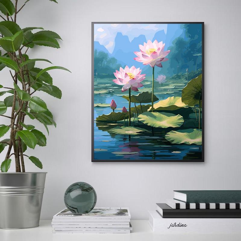 Beautiful Lotus Flower Colourful Modern Scenery Flowers Plants Canvas Painting Print Wall Art for Living Room Home Decor