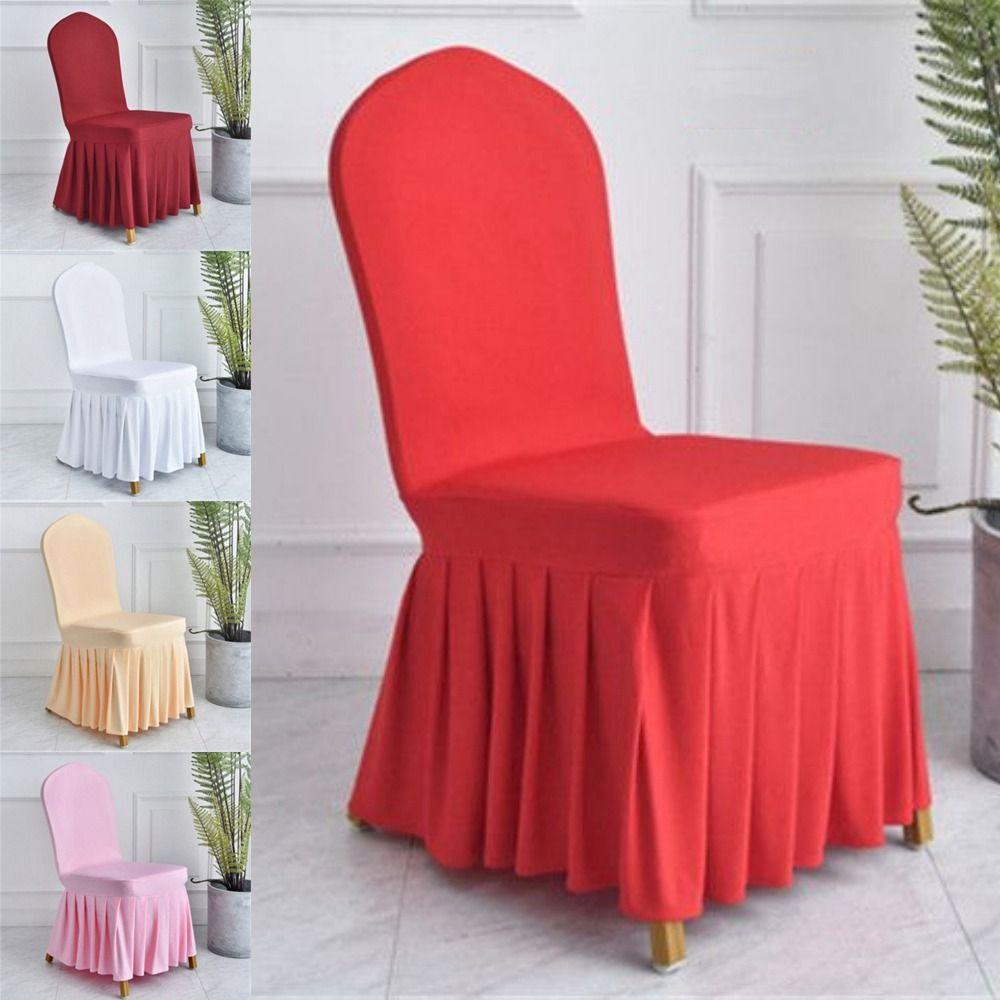 Pure Color Pleated Skirted Chair Cover Full Wrap Removable Seat Cover Dustproof Washable Elastic Chair Cover