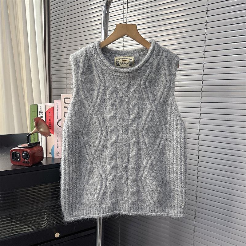 

Осенний женский ленивый стиль модный трикотажный жилет мягкий липкий пуловер круглый вырез свитер жилет One size серый