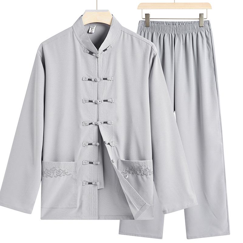 Autumn Solid Color Tang Suit for Middle-Aged & Elderly Men: Loose Fit, Large Size, Perfect for Morning Exercise & Daily Casual Wear