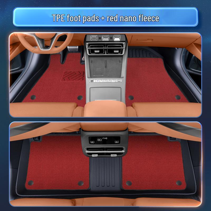 BYD Han L Floor Mats - 2025 TPE Model EV/DM Interior Carpet Set TPE mats + red nano velvet