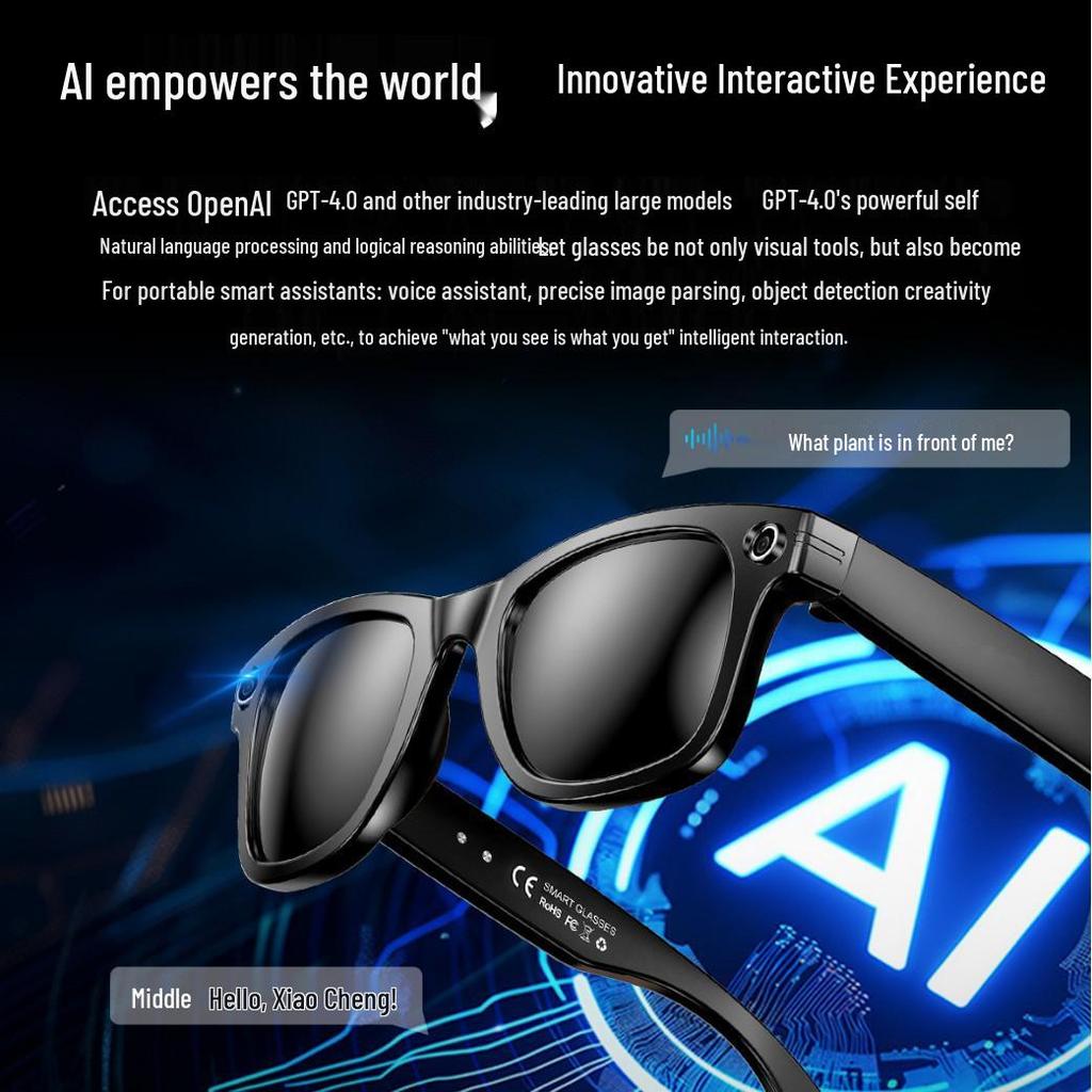 AI Smart Glasses: Video Recording, Bluetooth Audio, Call Support, 8MP Camera, Auto Translation, Color-Changing.
