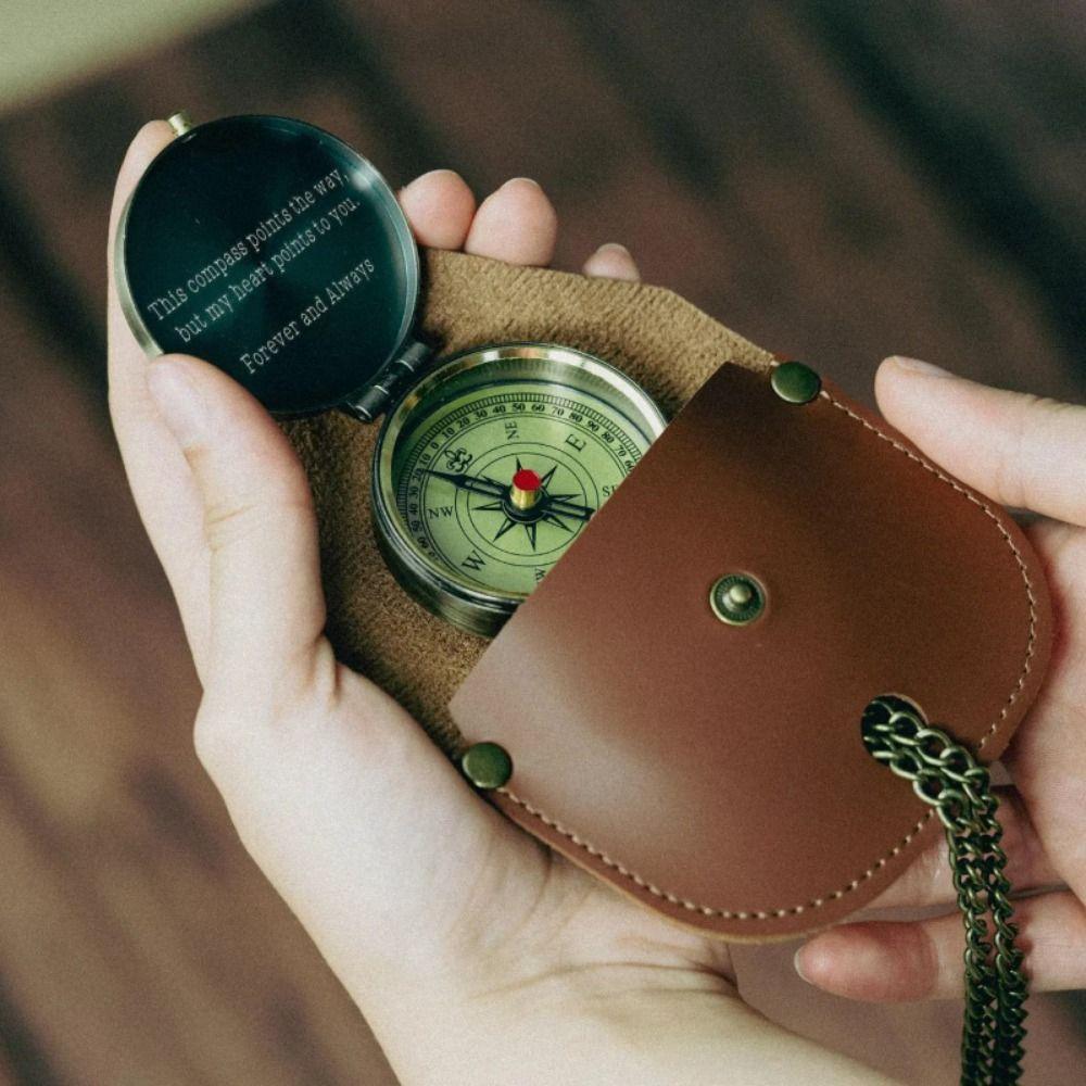 Portable Compass Leather Case Retro Style Watch Storage Bag  Outdoor Adventure Camping