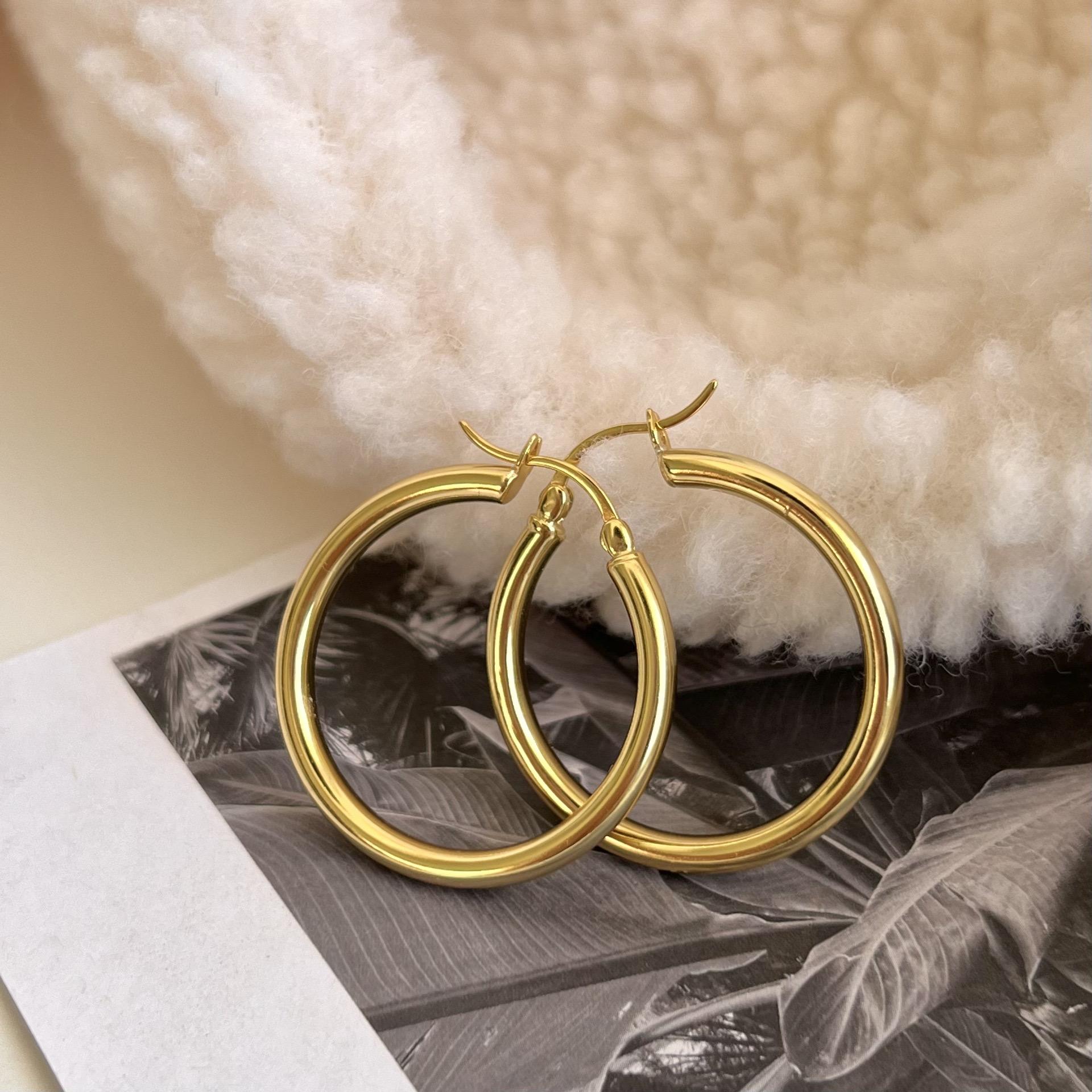 

BF CLUB 925 Sterling Silver Earrings For Women Trendy Simple Big Gold Round Earring Jewelry Prevent Allergy Party Accessories