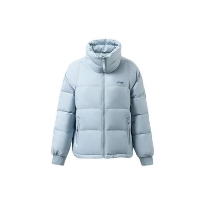 Li Ning Fitness Series Logo-Print Lässige Weite Stehkragen Warme Daunenjacke Damen Oberbekleidung Nebelblau AYMS268-4