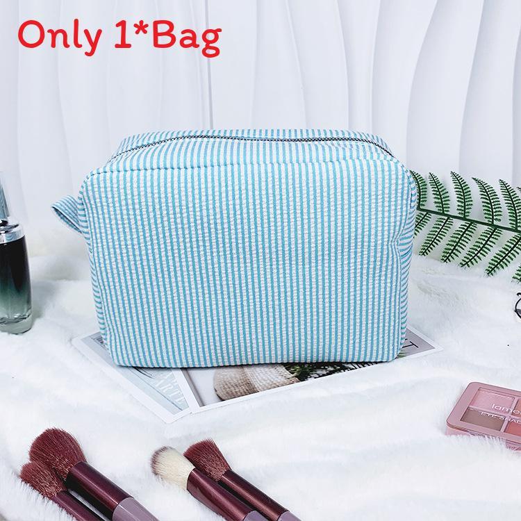 Vintage American Cotton Makeup Bag With Striped Pattern For Travel And Daily Use