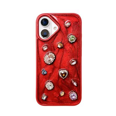 Fashion Luxury Glitter Rhinestone Diamand Phone Case For iPhone 17 16 Pro Max 15 14 11 Red Silicone Back Cover