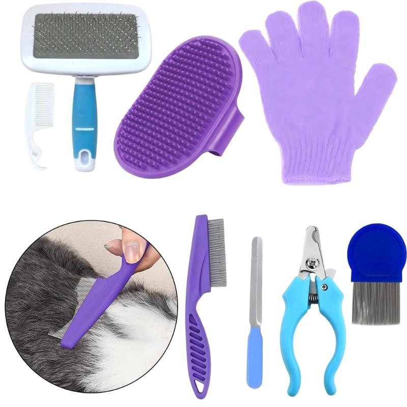 Kaninchen Fellpflege Set mit Pin-Bürste, Pflegehandschuh und Kamm, Kleintier Pflege-Sortiment für Fellpflege und Routine-Krallenpflege, für den Heimgebrauch