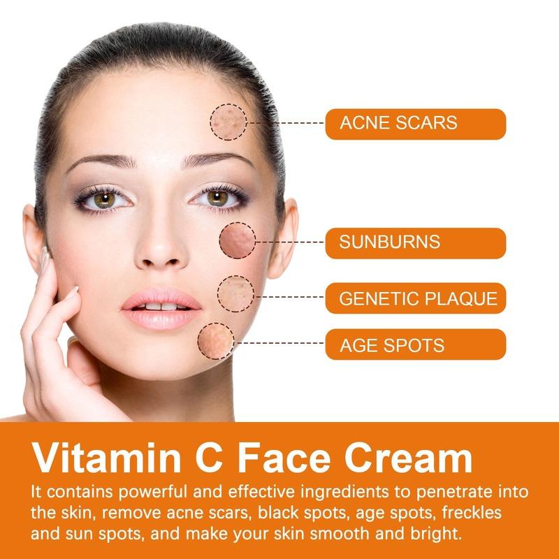 Vitamin C face cream moisturizes the face, desalinates acne marks and spots, and brightens, moisturizes and repairs the skin