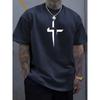Summer Men's 100_ Pure Cotton Casual Loose Plus Size Cross Creative Printed Sports Comfortable Round Neck Short Sleeved T-shirt