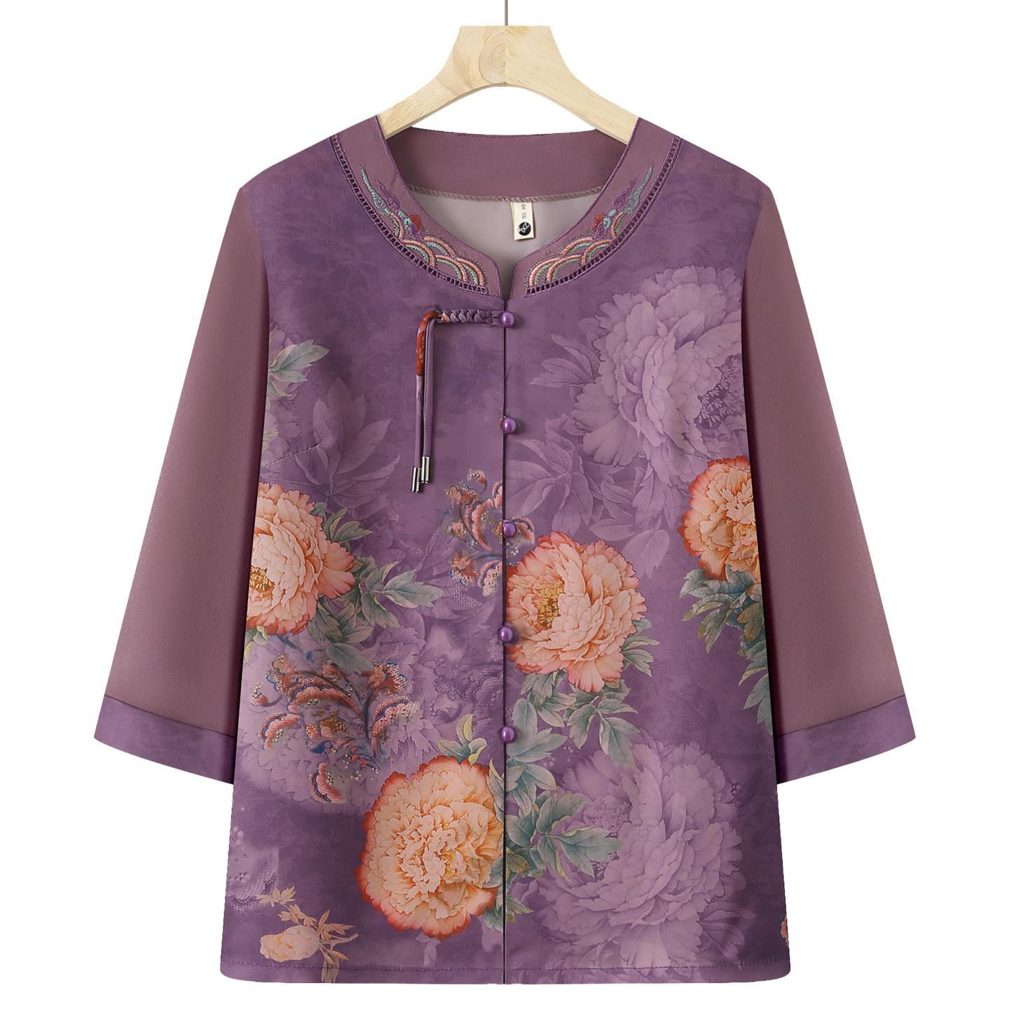 

Chinese Style Summer Outfit for Women: Short Sleeve Shirt & Pants Set for Elderly Ladies 5XL (145-160 Jin)