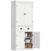 Tall Kitchen Cupboard, 183 Cm Freestanding Storage Cabinet with Drawer, 4 Doors and Adjustable Shelves, White
