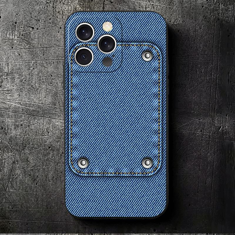 Retro Denim Pattern Soft Phone Case for iPhone 16 16E 17 Air 15 Pro Max 14 Plus 13 Mini 11 12 7 Black Cover Back Shell