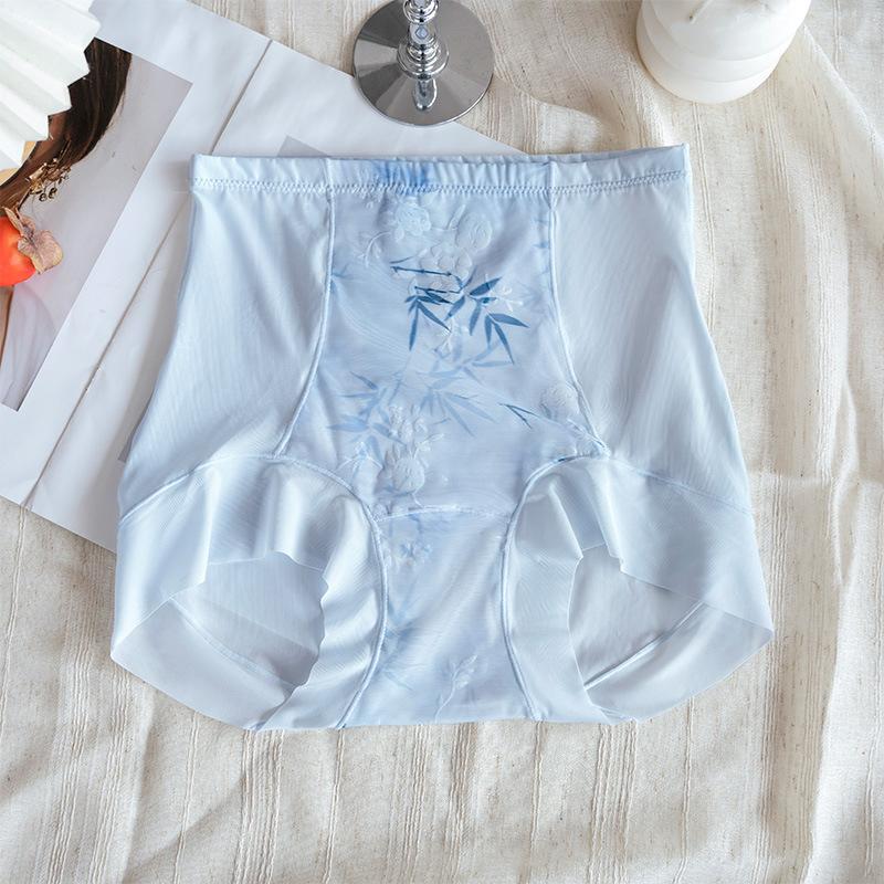 Big Size Female Spring and Summer Sexy Lace High Waist Shrink Without Trace Ice Silk Antibacterial Briefs