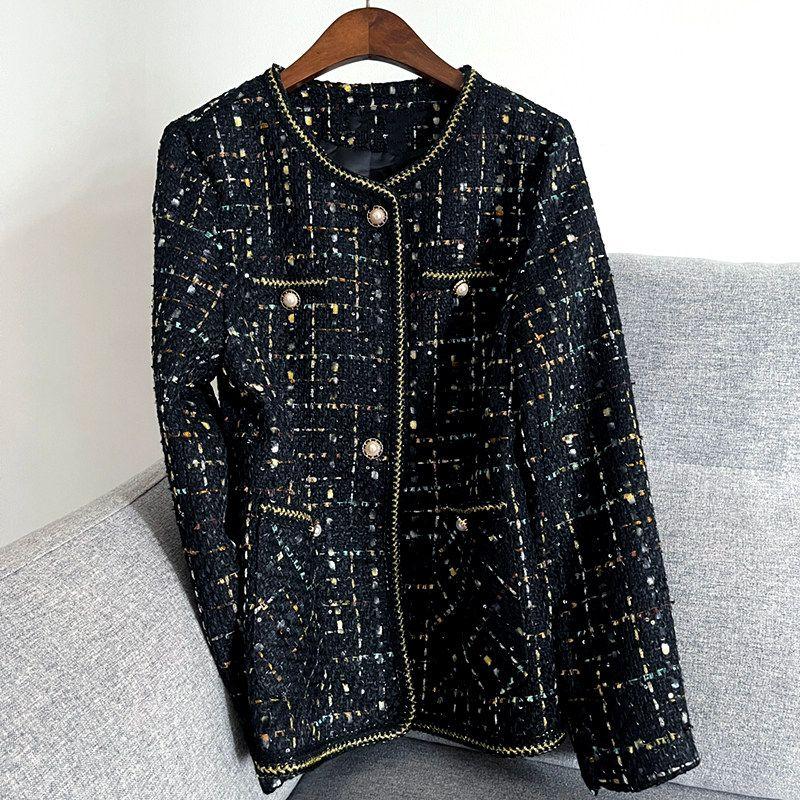 Tweed Best Selling Slim Looking Women s 100.00kg Coat Black [Style 1] Short Slim Fit XL