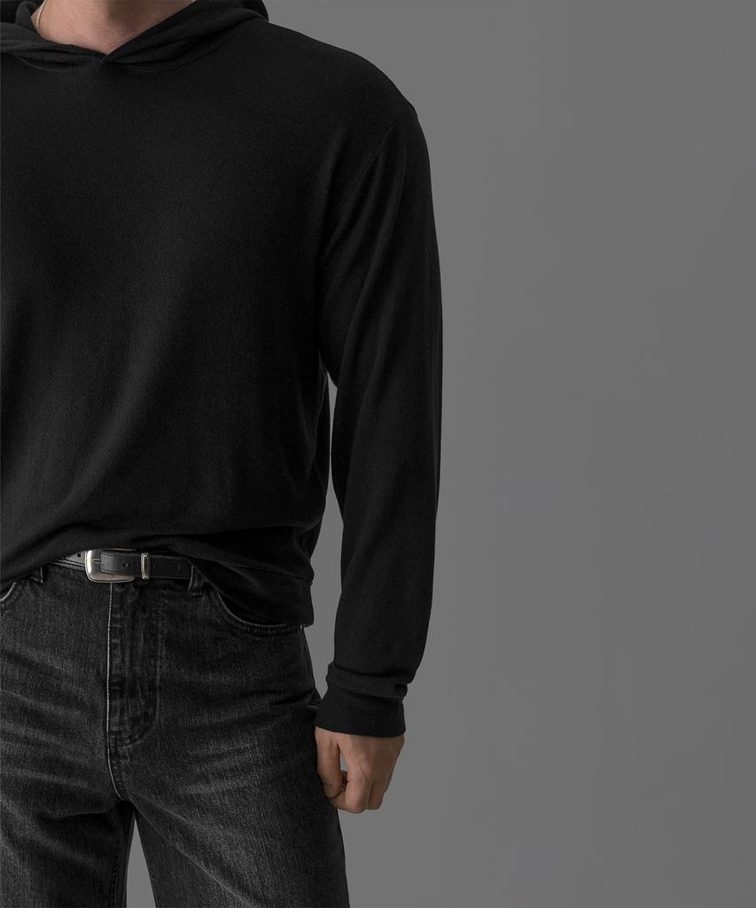 Light Wool Layering Crop Hoodie [Black]