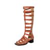 Brown Women Gladiator Sandals Med Block Heel Lady Casual Shoes Large Plus Size 48