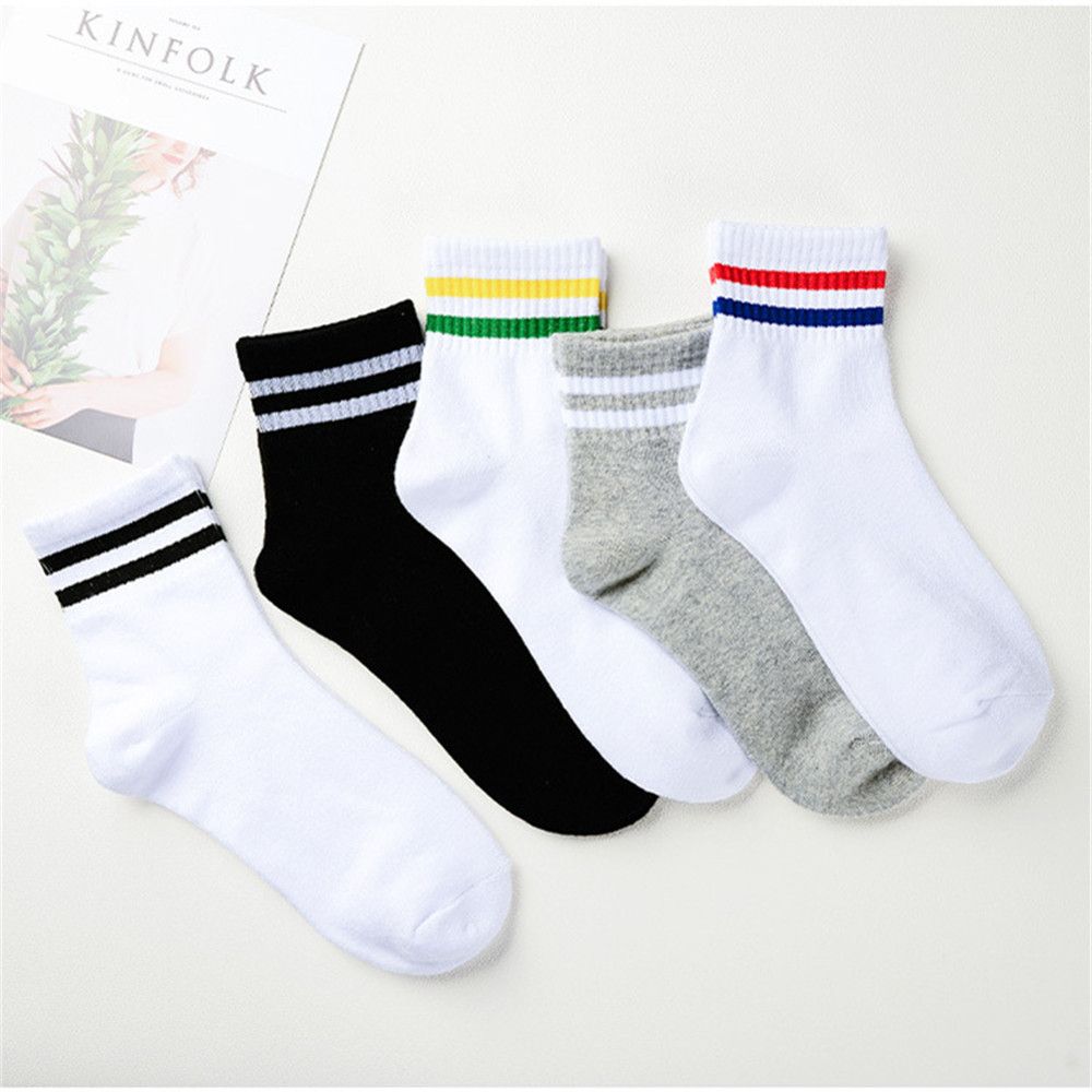 Fashion Fresh Women Men Striped Sport Socks Medium Tube Socks Two Bars Socks Korean