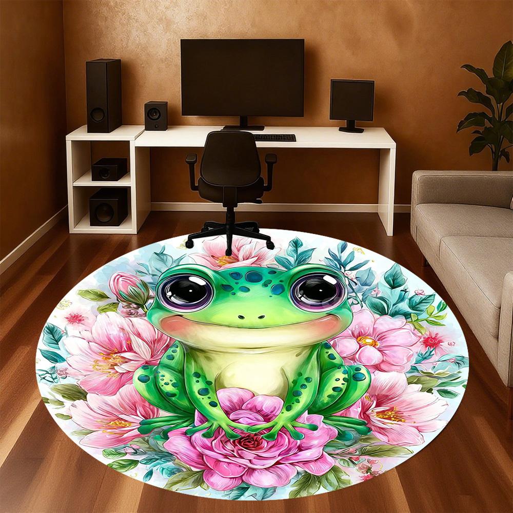 1PC Frog Flowers Office Round Area Rug, Under Office Chairs Bedroom Living Room Home Decor,Carpet for Office, -1110236