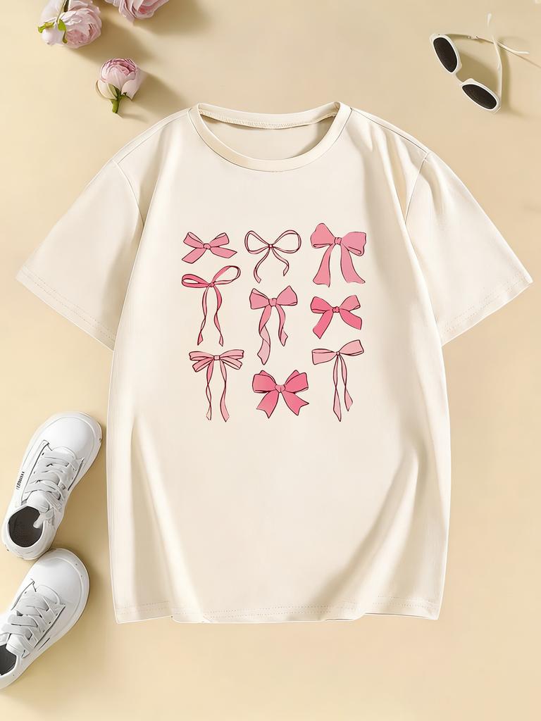 Grafické růžové tričko s potiskem mašle Dětské tričko Pro kluky i holky Letní jarní Ležérní top