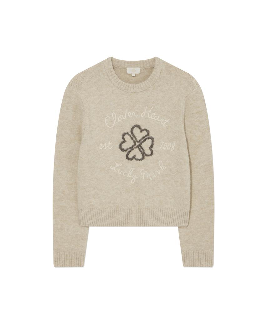 COVERNAT WOMAN Clover Heart Graphic Knit Beige