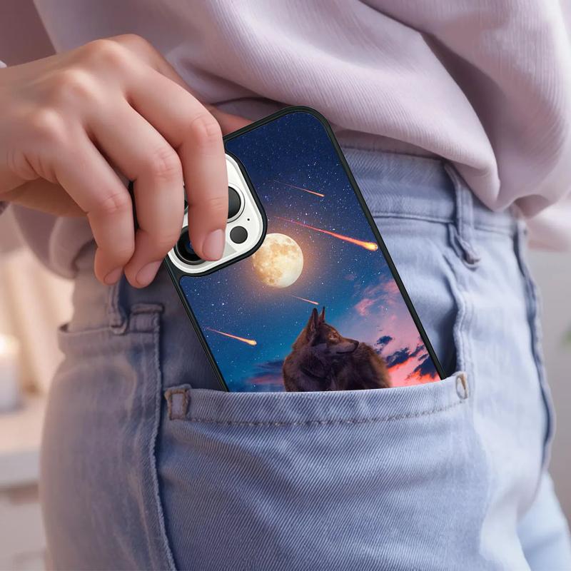 Moon Roaring Wolf Phone Case For iPhone 17 Air 15 16e 14 13 Pro Max Coque 12 11 Pro Max PLUS cover