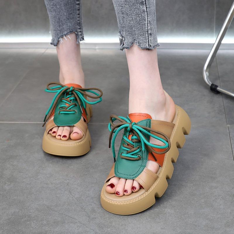 Women's Spring and Summer New Lightweight Casual Thick Soled Retro Beach Roman Sandals