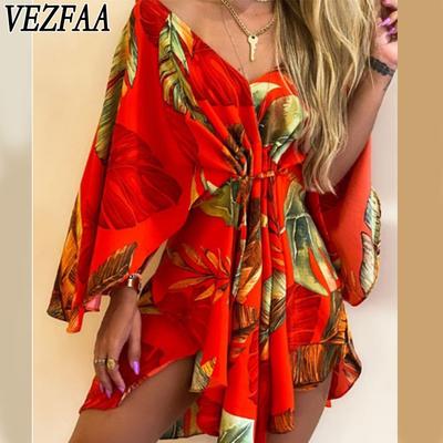 Women's Fashion Spring Autumn Long Sleeve V-Neck High Waist Casual Dresses