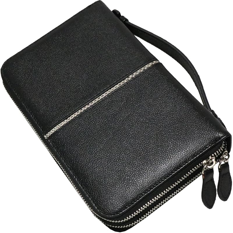 

[FashionBerry] black long wallet men s bag Integrated type genuine leather leather wallet bag large capacity double zipper 1080220-F-141