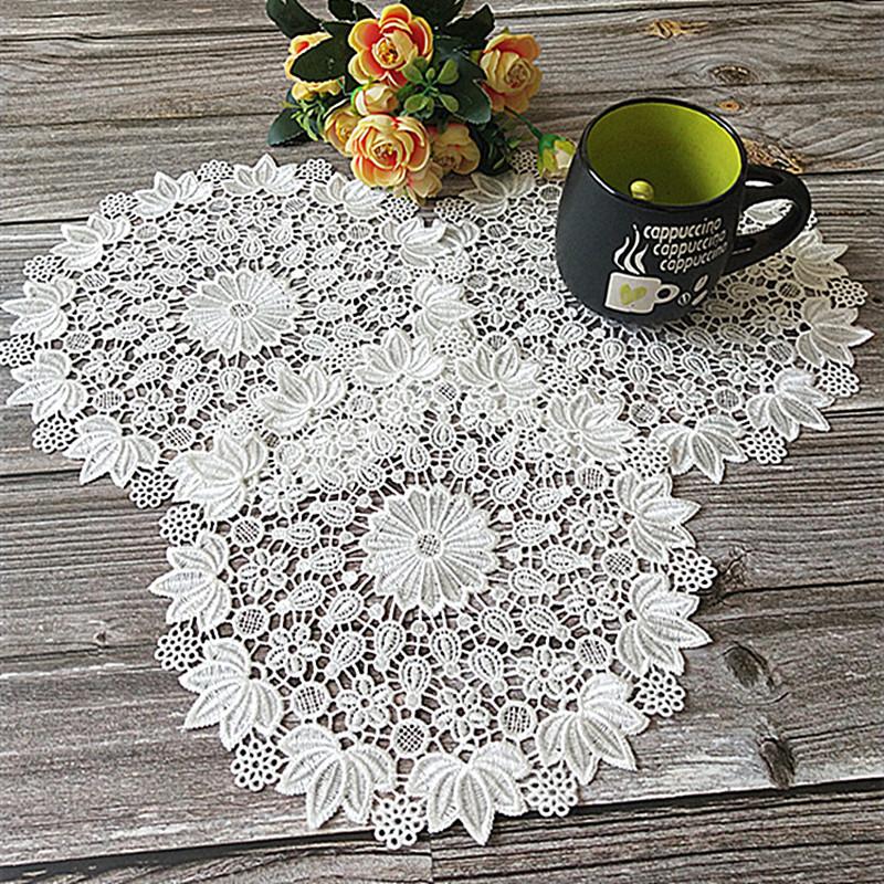 1PC Lace Round White Embroidery Table Place Mat Dining Pad Cloth Drink Placemat Cup Mug Dinner Tea Coaster Glass Doily Kitchen