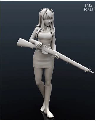 Barefoot Maiden Determining Her Next Target with a Heavy Rifle Unpainted Resin Assembly Kit Figure Plastic Model Doll Garage Kit 1/35