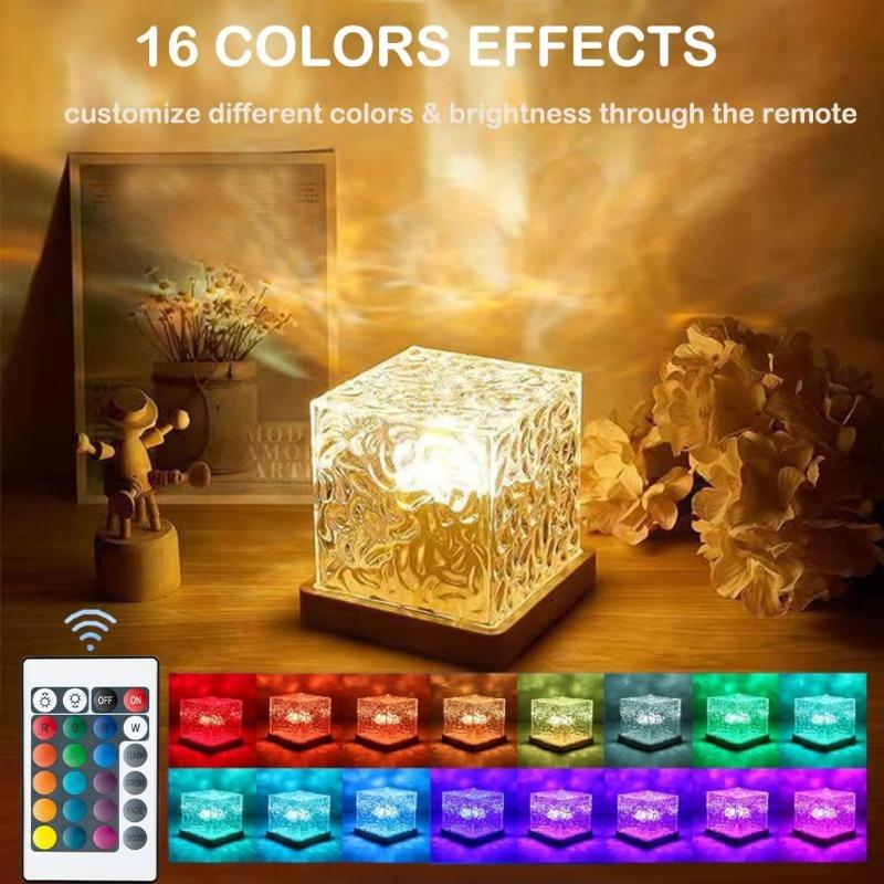 Dynamic Rotating Water Ripple Projector Night Light 3/16 Colors Flame Crystal Lamp for Living Room Study Bedroom Rotating Light