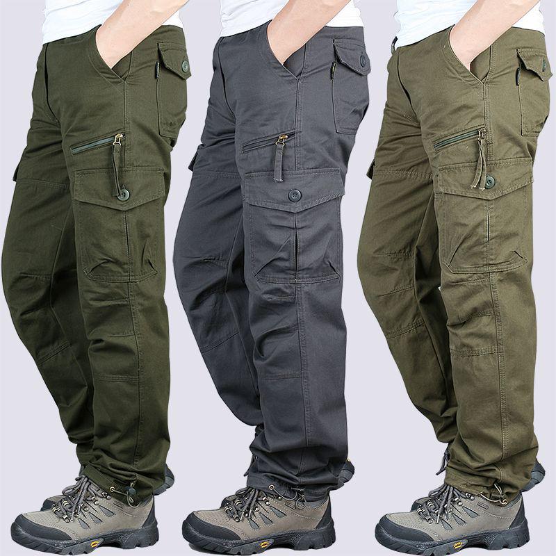 Herren Trendige Outdoor Baumwoll Arbeitshose mit mehreren Taschen: Frühling/Herbst, Lockere Passform, Gerades Bein, Übergröße, zum Klettern & für Freizeitkleidung.
