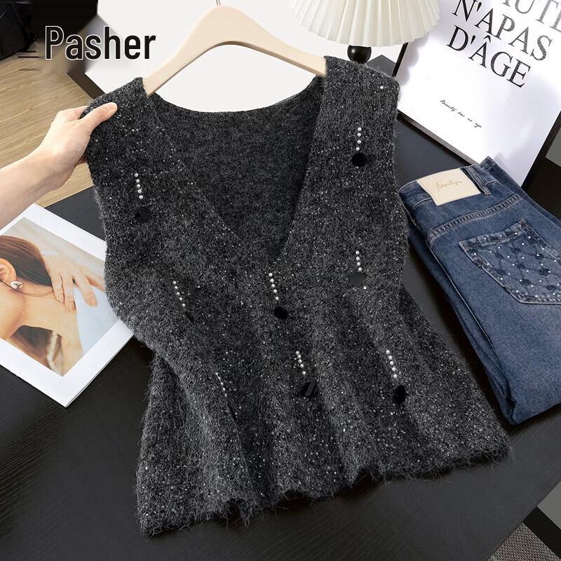 Women s Wool Blend V-Neck Loose Vest One Size