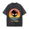 Ew People Alien Face Retro Sunset Graphic Vintage Distressed Loose Streetwear Tops For Campus Days