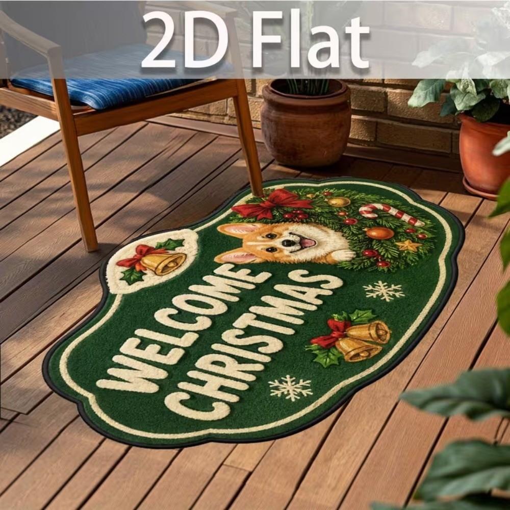 Anti-fouling Cat Area Rug Non-Slip Floor Mat Unique Cartoon Carpet Merry Christmas
