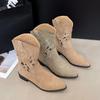 New Women's Luxury Western Cowboy Boots Embroidered Hollow Women's Thick Heel Knight Boots Retro Casual Ancient Short Boots