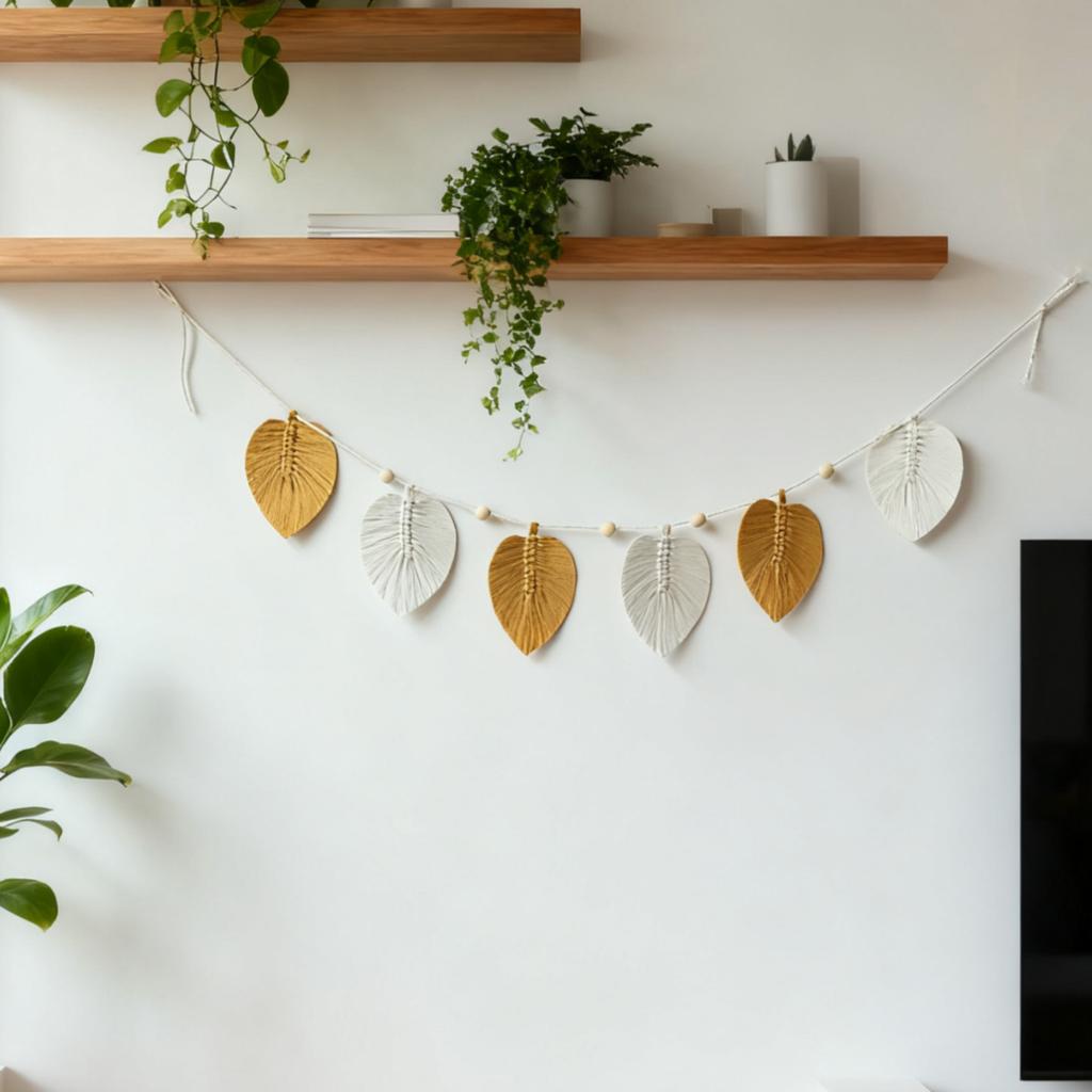 Wall Hanging Boho Handmade Cotton Rope Leaf Tapestry Macrame Wall Decor for Living Room Bedroom Minimalist Home Decoration 140cm