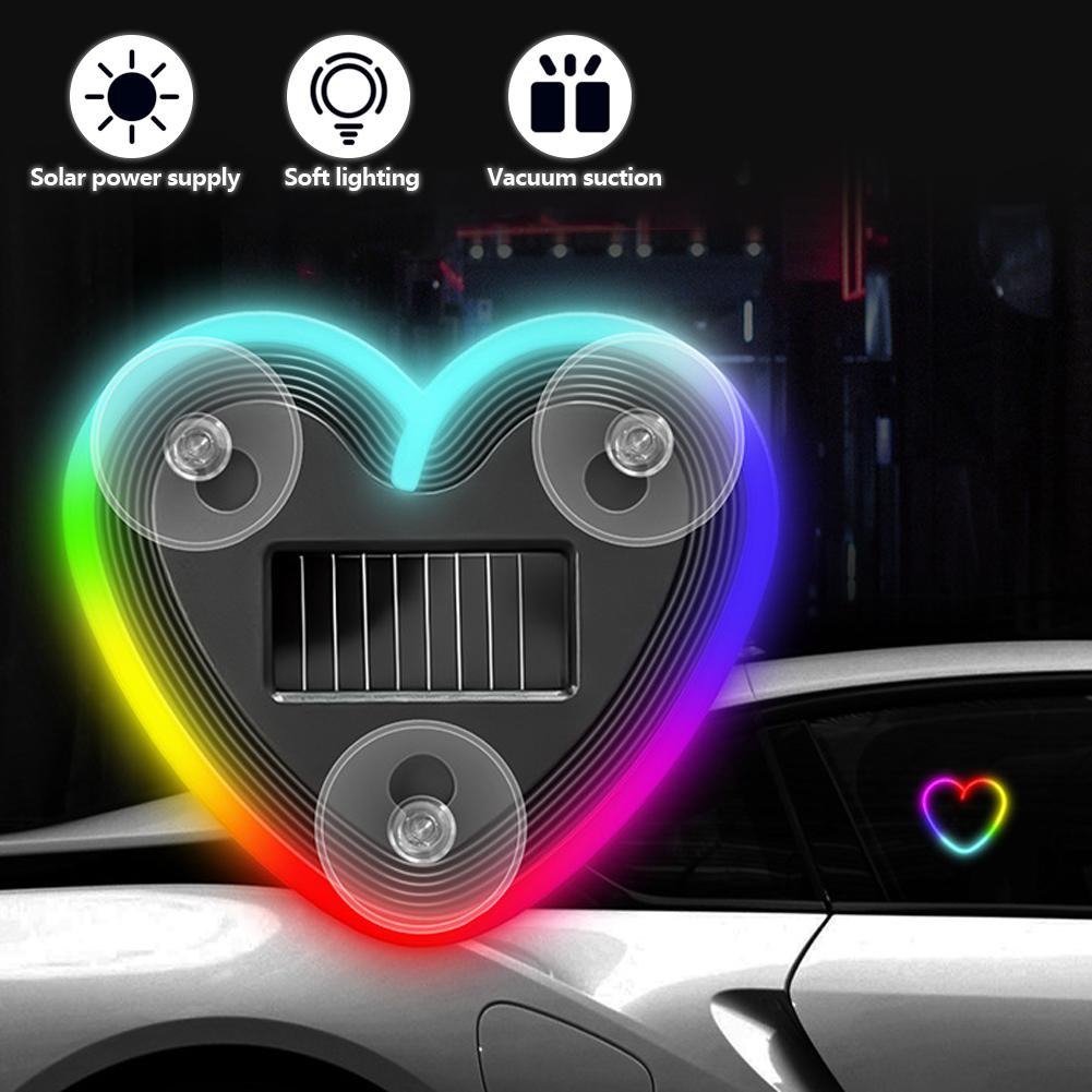 2026 Solar Powered Car Neon Light Striped Heart Lamp Led Ambient Light Wireless Suction Cup USB Rechargeable Led Atmosphere Lamp