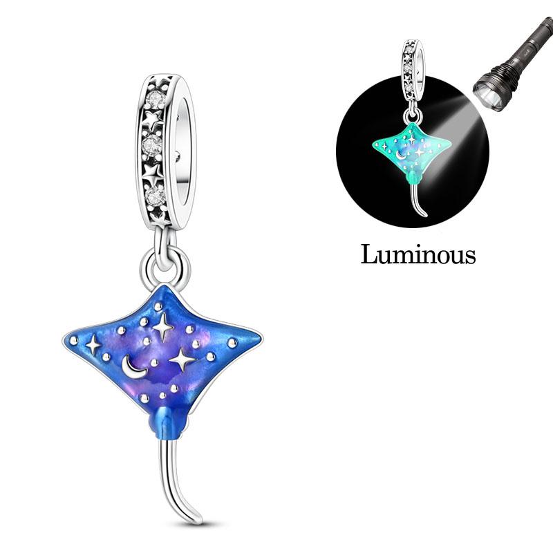 925 Silver Luminous Blue Ocean Series Octopus Starfish Charms Beads For Women Fit Bracelet DIY Jewelry Gifts