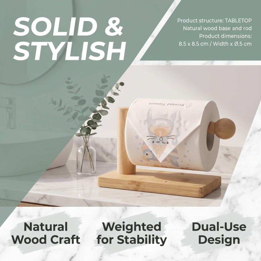 Wood Grain Desktop Tissue Stand Drill-Free Paper Towel Rack Modern Toilet Paper Holder Bathroom