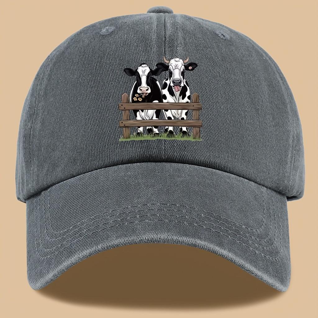 Cute Cow Cartoon Baseball Cap Unisex Cotton Denim Washed Casual Snapback Hat
