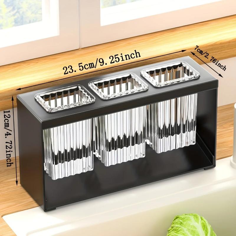 Multi Functional Independent Drain Storage Rack Kitchen Tabletop Knife Fork Rack Household Tableware Carbon Steel Storage Shelf